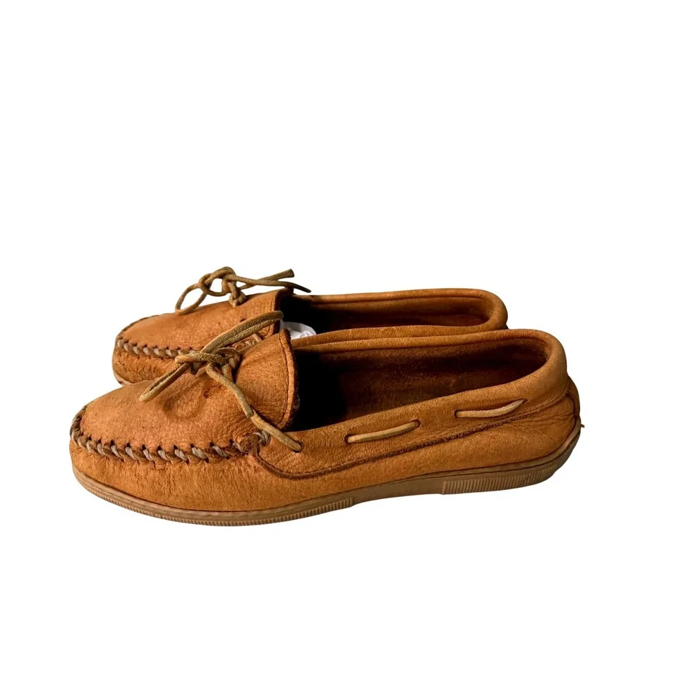 Vintage Minnetonka Moccasins  Men's Real Leather Size 9.5 Light Brown 1980's